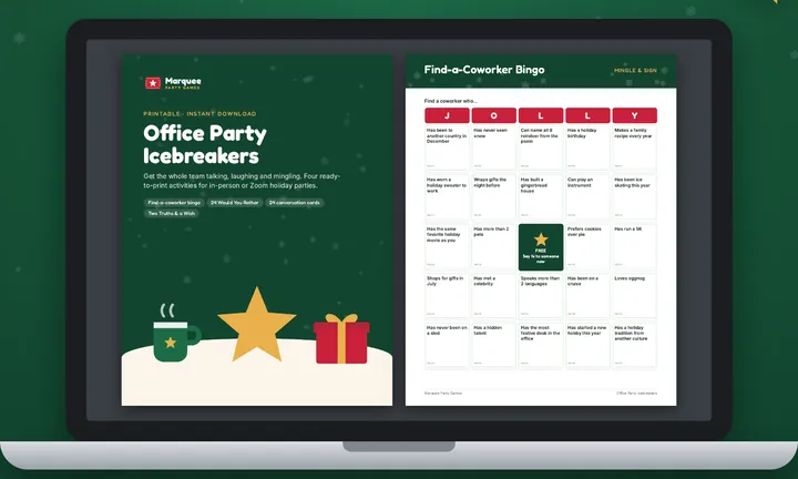 Office Party Icebreaker Pack shown on a laptop screen