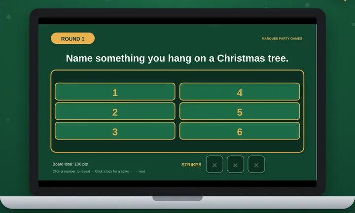 Holiday Showdown: PowerPoint Game Show shown on a laptop screen